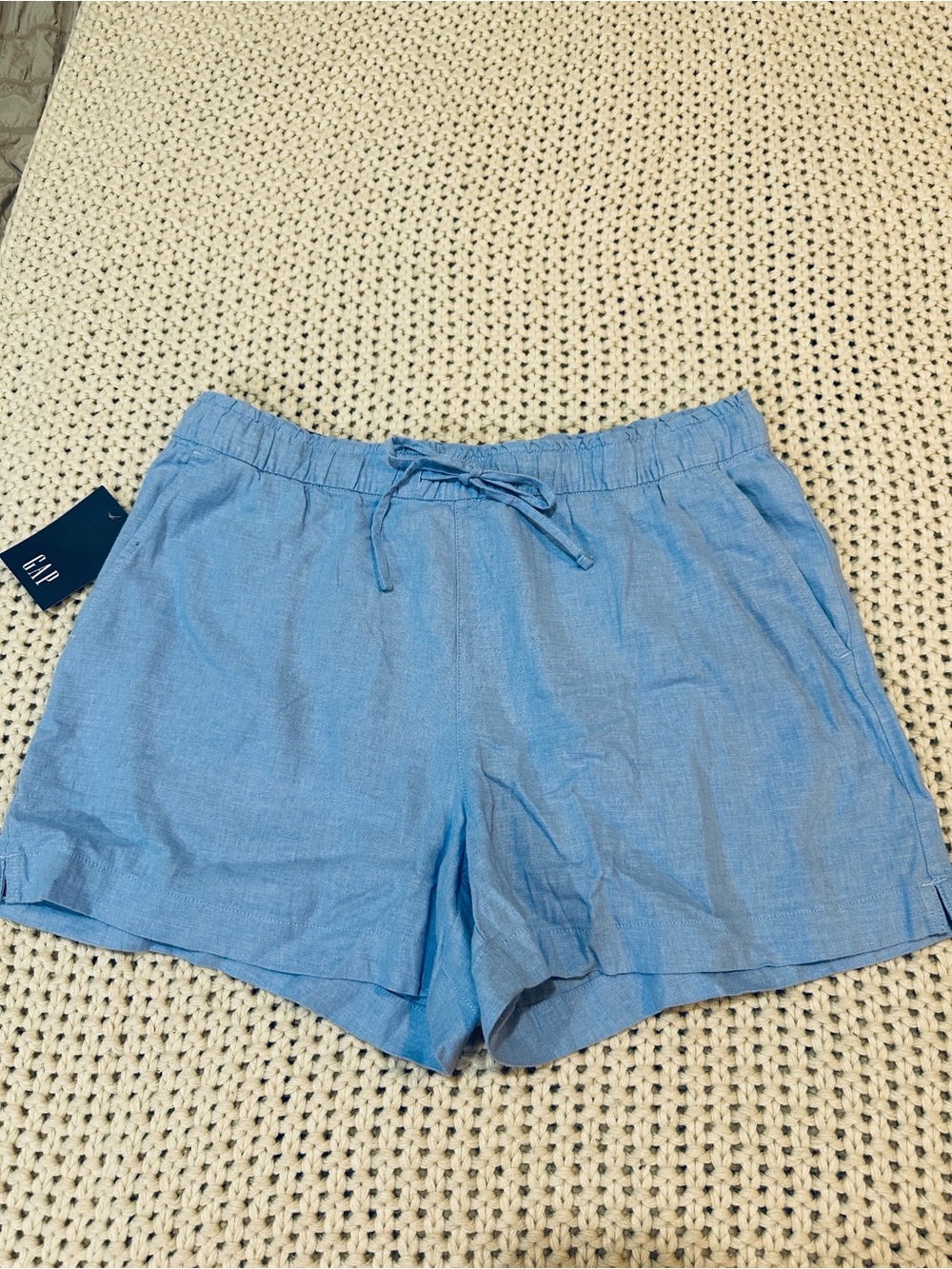 NWT GAP Women's Sky Blue Drawstring Linen-Blend Pull-On Shorts